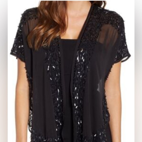 Echo Design Echofloral Bloom Silksquare Black Sheer Cardigan OS Beaded Evening - Picture 1 of 10